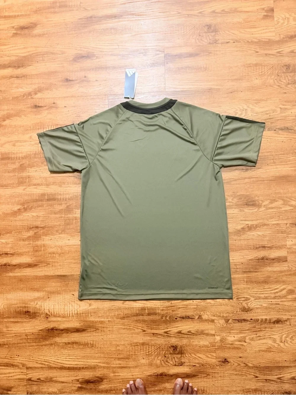 adidas Olive Green Athletic Short-Sleeve Jersey with Black Accents